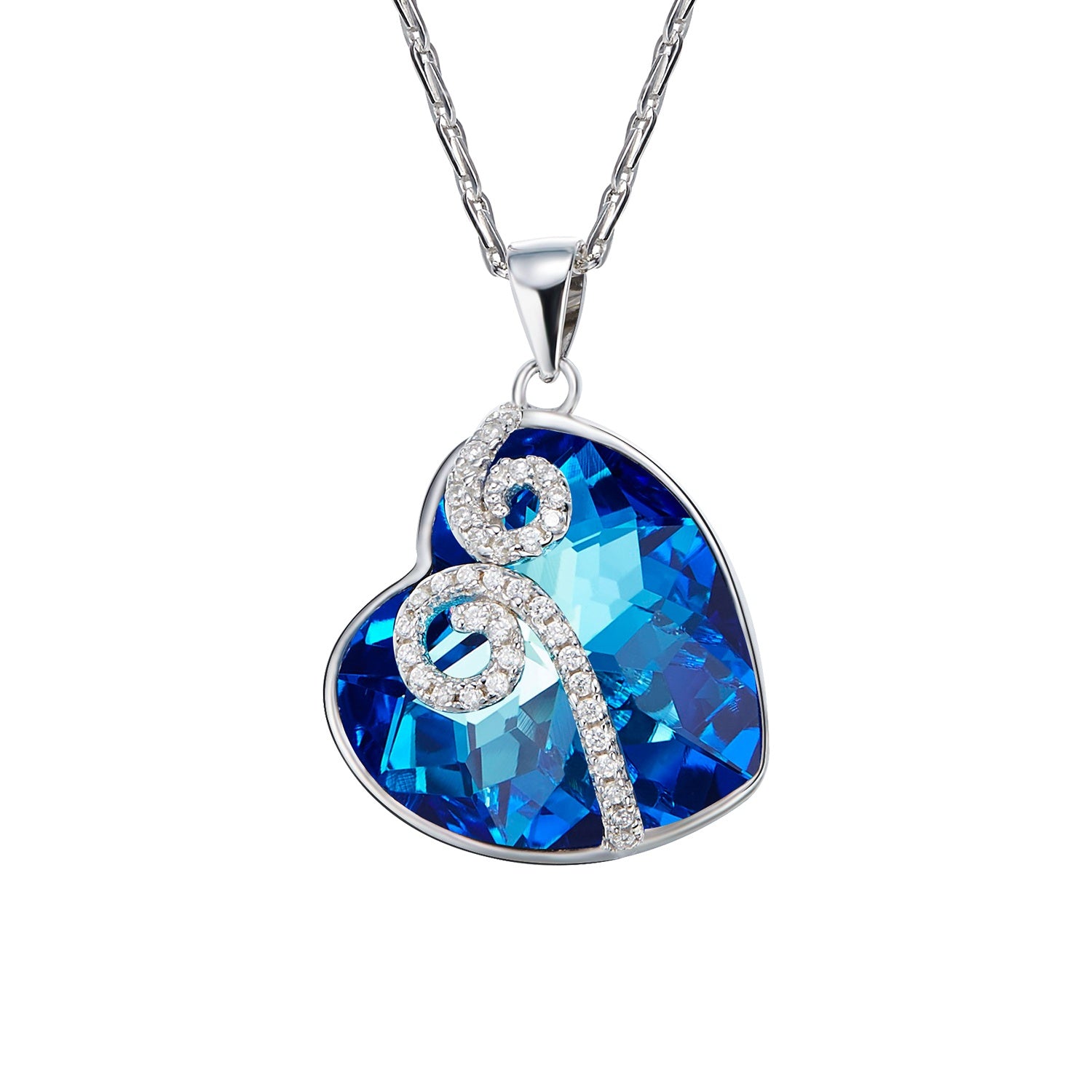 Sterling silver decorated sapphire heart necklace - CDE Jewelry Egypt